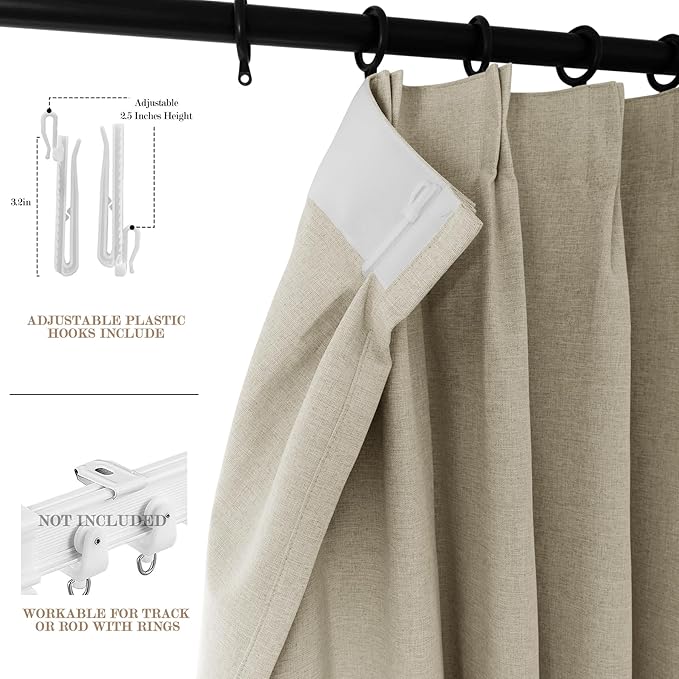 Full Blackout Privacy Curtains, 240 Inch Extra Wide Linen Blend Drapes, Pinch Pleat Window Drapery for Room Divider Storage/Space Room Separation, 1 Panel, W 240" x L 96", Beige