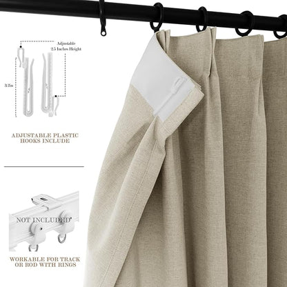 Full Blackout Privacy Curtains, 240 Inch Extra Wide Linen Blend Drapes, Pinch Pleat Window Drapery for Room Divider Storage/Space Room Separation, 1 Panel, W 240" x L 96", Beige