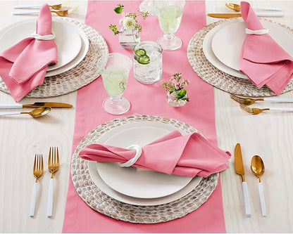 Solino Home Linen Table Runner 72 Inches Long - 100% Pure Linen Pink Carnation Table Runner 14 x 72 Inch for Halloween - Fete
