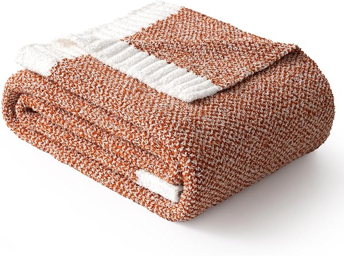 MIULEE Fall Burnt Orange Super Soft Throw Blanket for Bed, Twin Size Cozy Fluffy Warm Blankets Knit Blankets for Couch, Sofa, Chair, Living Room, Camping, Picnic, 60 x 80 inch