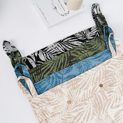 Linen Hanging Laundry Bag, 100% Linen Leaf Print Over The Door Laundry Hamper with Buttons and Zipper, Space Saving Door Hampers for Laundry Dirty Clothes Home Travel, Blue, 19.7x27.5inches