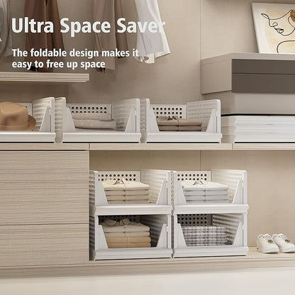 5 Pack Stackable Plastic Storage Basket Closet Organizer Bin Foldable Clothes Organizer Storage Drawer Shelf Container for Living room Bathroom Kitchen Office (3L+2S)