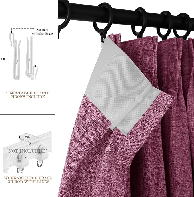 100% Blackout Linen Textured Drapes for Bedroom Pinch Pleated Curtains for Track System Portable Drapery for Sliding Glass Door/Storage/Space Room Divider, 70" Wx96 L, 1 PC, Lilac