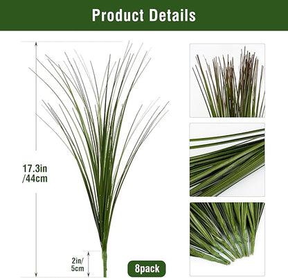 8PCS 17.3" Fake Plants Artificial Wheat Grass Greenery Plastic Plants Fake Grass Artificial Plants for Outdoor Decor Artificial Flower with Greenery Stems for Indoor Home Decoration