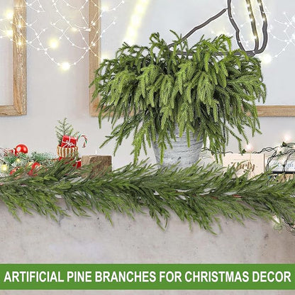 Artgar 50 Pcs Pine Branches - 18 Inch Artificial Green Pine Stem - Real Touch Pines Branches - Christmas Greenery Pines Branches for DIY Flower Arrangement Home Indoor Christmas Decor
