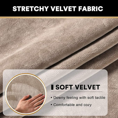 PrinceDeco Velvet Sofa Cushion Covers, Stretch Couch Cushion Covers for Individual Seat Couch Slipcover Sets Furniture Protector for Loveseat Sofa Cushion Width Up to 29.5", Taupe