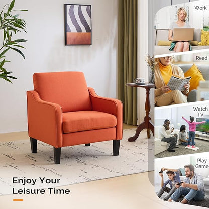 VINGLI Burnt Orange Mid Century Modern Accent Chair for Living Room & Bedroom, Scooped Arm, Upholstered Comfy Chair for Apartment, Waiting Room