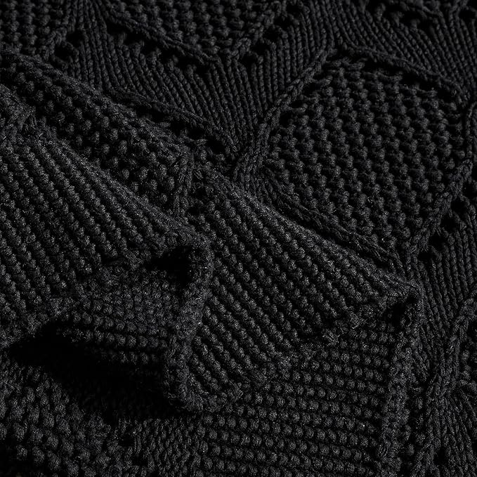 Longhui bedding Chunky Cotton Knit Throw Blanket for Couch, Sofa, Bed, or Chair, Decorative Breathable Fall Cable Knit Blanket 51 x 63 Inches, Medium Weight Black