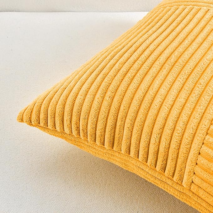 Fancy Homi 2 Packs Gold Yellow Big Decorative Throw Pillow Covers 24x24 Inch for Couch Bed Sofa, Rustic Farmhouse Boho Home Decor, Soft Corss Corduroy Patchwork Accent Square Cushion Case 60x60 cm