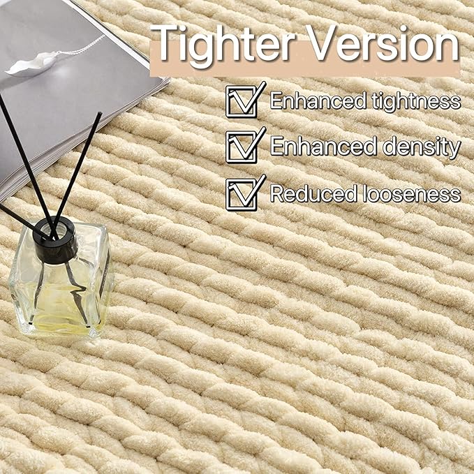 Maetoow Tighter Version Chenille Chunky Knit Blanket Throw （50×60 Inch）, Handmade Warm & Cozy Blanket Couch, Bed, Home Decor, Soft Fleece Banket, Boho Thick Blankets and Giant Yarn Throws，Beige