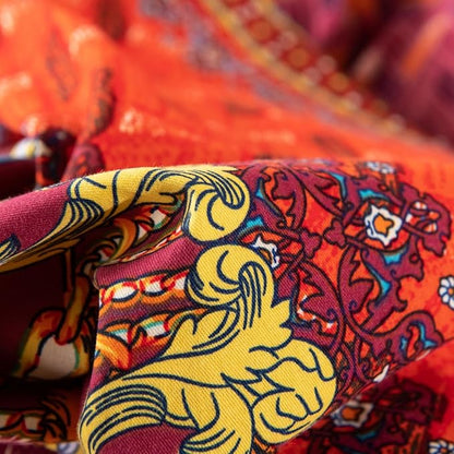 ABREEZE Bohemian Duvet Cover Set Colorful Orange Boho Retro Bedding Set Damask Paisley Cotton Duvet Cover Tribal Reversible Bedding Exotic Style Comforter Cover 3-Piece King