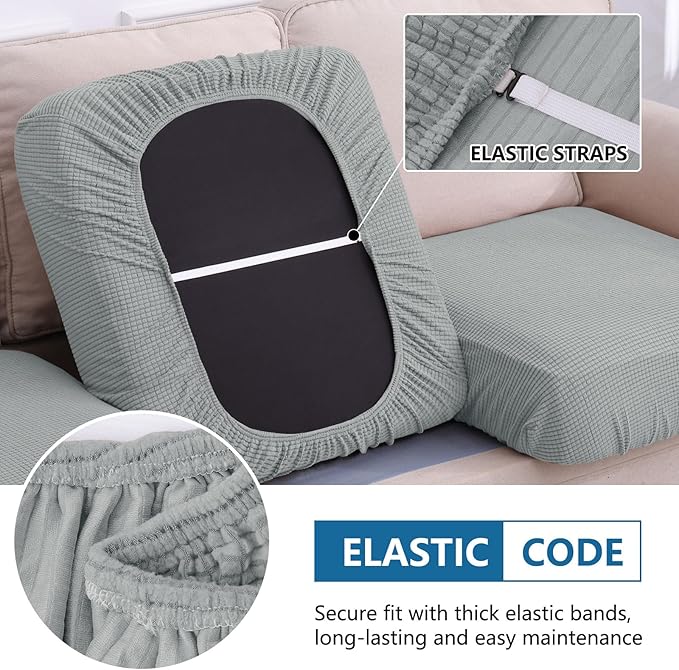 hyha Waterproof Couch Cushion Covers for Pets, Non Slip Sofa Seat Cover for Dogs Washable, Soft Thick Stretch Jacquard Fabric, Sofa Slipcovers with Elastic Bottom (1 Chaise+2 Seater, Light Grey)