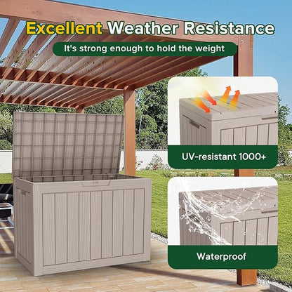 45 Gallon Outdoor Deck Box,Storage Lockable Waterproof Patio Furniture,Garden Tools,Cushions,Pool Accessories Outside Storage Resin Box(Grey)