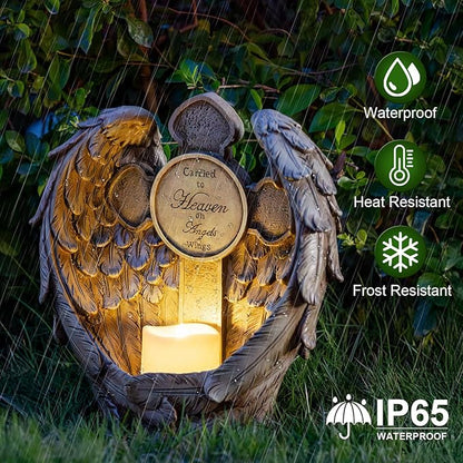 12" Solar Angel Wing Cross Garden Lights, Waterproof Memorial Grave Decorations Sympathy Gifts for Cemetery Outdoors Lawn Yard Home Patio Decor
