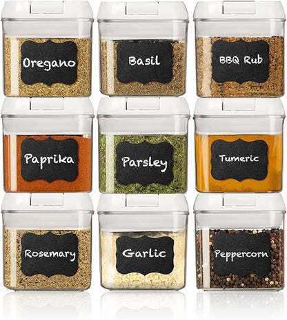 Shazo 9 PC Airtight Food Storage Containers - BPA Free Clear Plastic Snack & Spice Containers with Easy Lock Lids - Kitchen and Pantry Organization for Herbs, Coffee, Tea - 0.5L / 2.1 Cups