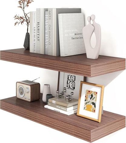 Deep Floating Shelves for Wall | 12 Inch Deep Floating Shelves 30 Inches Long Set of 2 | Rustic Walnut Floating Shelves for Living Room Bathroom Laundry Room Bedroom Kitchen Home Office