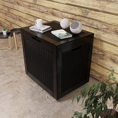 36 Gallon Outdoor Deck Box,Storage Lockable Waterproof Patio Furniture,Garden Tools,Cushions,Pool Accessories Outside Storage Resin Box(Black Pattern)