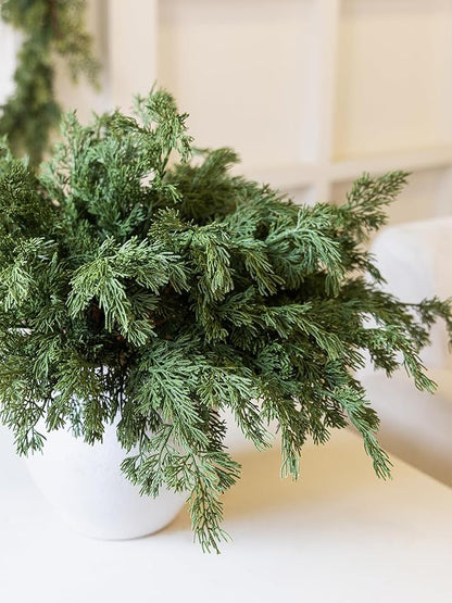 MISSPIN 12 Pcs 21.5 Inches Christmas Cedar Branches, Cedar Artificial Christmas Branches DIY Crafts Faux for Xmas Indoor Outdoor Home Decor