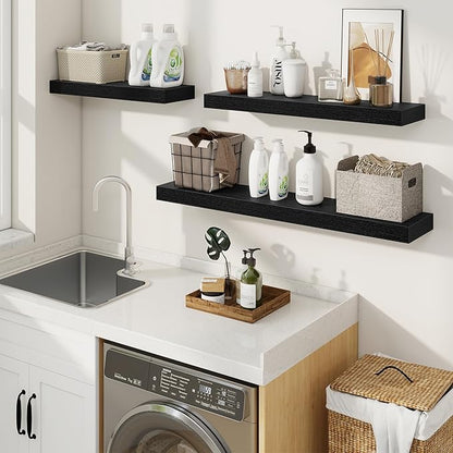 fuqing Floating Shelves for Wall, Bathroom Shelf Wall Mounted for Storage, Shelves with Invisible Bracket for Bedroom, Kitchen, Living Room, Farmhouse Small Book Shelf, 30 Inch Set of 2, Black