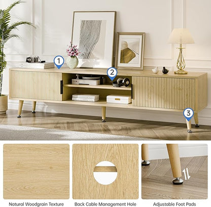 Mid Century TV Stand, Modern TV Console for TVs up to 70 Inches, Entertainment Center with Storage, TV and Media Consol, 62 Inch (Oak)