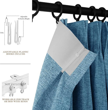 Room Divider Curtains Screen Partitions, Linen Look 100% Blackout Drapery 108 Inches Long, 100" Wide Pinch Pleated Window Drapes, Privacy Protecting, Light Blocking, (1 PC, Blue)