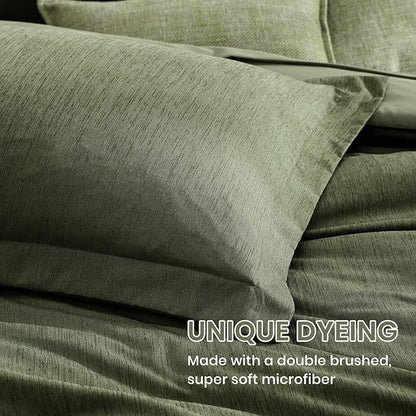Monbix California King Comforter Set - 7 Pieces Cationic Dyeing Olive Green Bed in a Bag Cal King Bedding Sets with Comforter, Sheets, Pillowcases & Shams, Reversible Bedding Comforters Sets(108 * 92)