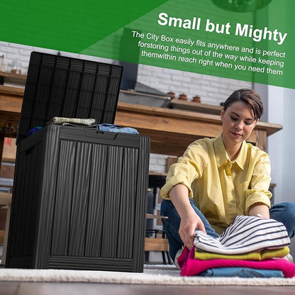 DRATO Deck Boxes, 28 Gallon Outdoor Storage Box for Patio Cushion, Sports Equipment, Garden Tools, Waterproof and UV Resistant, Lockable Black