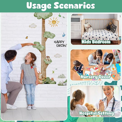 3D Cartoon Height Chart for Kids, DIY Growth Stickers, Removable Height Wall Chart for Kids Nursery, Bedroom, Bathroom