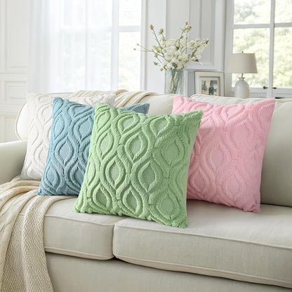 decorUhome Throw Pillow Covers 26x26 Inch Set of 2, Soft Plush Decorative Faux Fur Sage Green Solid Couch Pillow Covers, Accent Farmhouse Neutral Square Euro Pillow Cases for Sofa Bed Living Room