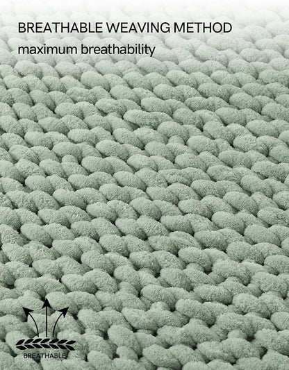 YnM Chunky Throw Blanket, Medium-Weight, Hand Knitted with Chenille Yarn, Skin Friendly, Ventilated and Breathable, Machine Washable, Home Décor Piece for Couch, Sofa and Bed (Sage Green, 30x40 Inch)