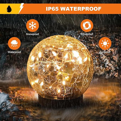Solar Globe Lights Outdoor Waterproof-Solar Balls-Solar Garden Lights-Orbs for Outside 4 Pack Cracked Glass Ball for Lawn Patio Yard Backyard Decorations