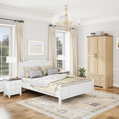 Brafab Armoire Wardrobe Closet with 2 Modern Doors Set of 2, 71" Tall Freestanding Closet Wardrobe Cabinet with Drawers and Hanging Rail, Wooden Storage Cabinet with Shelve for Bedroom,Natural