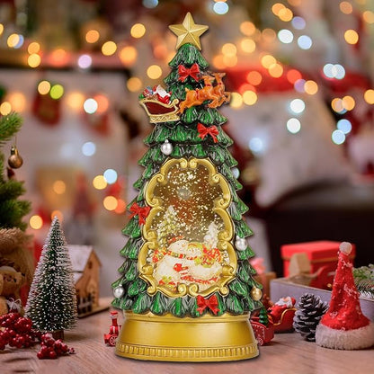 Christmas Snow Globes,with Musical and 6 Hour Timer,Snow Globes Lights, Christmas Indoor Decorations, Christmas Tree Decorations,USB & Battery Powered,Christmas Snowman Skiing