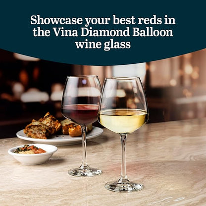 Libbey Vina Diamond Balloon Wine Glasses Set, Unique Angular Red Wine Glasses Set of 12, Large, Elegant Glass Wine Glasses for Celebratory Events