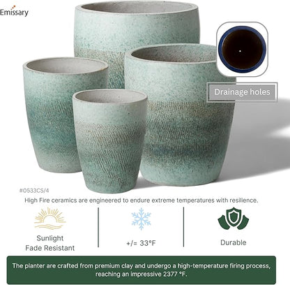 Emissary Home and Garden Bullet 12in., 14in., 15.5in., 21in. H Coastal Splash Ceramic Round Planters with Drainage Hole (Set of 4)