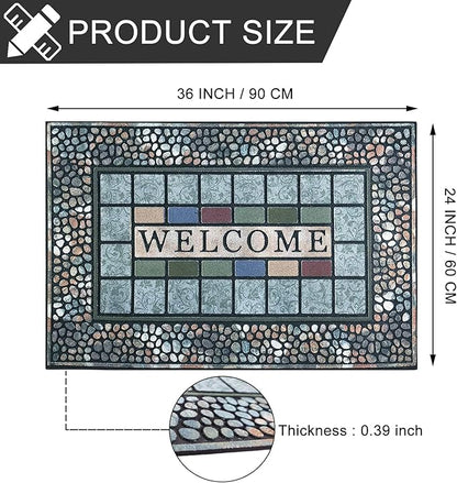 CHICHIC Rectangle Entrance Door Mat Large 24 x 36 Inch Entry Way High Traffic Area Doormat Front Door Rugs Outdoors Heavy Duty Welcome Mat, Non Slip Rubber Back Low Profile for Garage