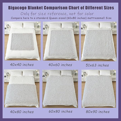Bigacogo Chunky Knit Throw Blanket for Couch, 40x60 inches, 100% Hand Knitted with Thick Jumbo Chenille Yarn, Cozy Soft Large Rope Knot Cable Crochet Blankets for Sofa Bed Living Room, Mint