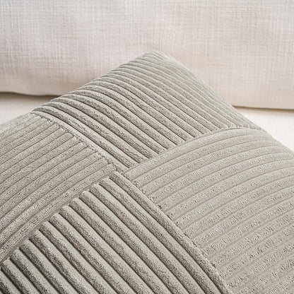 Fancy Homi Set of 2 Neutral Grey Boho Long Lumbar Body Decorative Throw Pillow Cover 14x36 Inch for Bed Couch Bedroom Bench, Soft Patchwork Corduroy Textured Pillow Case, Rustic Farmhouse Room Décor