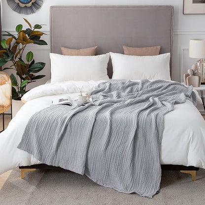 EMME Cotton Throw Blanket for Couch Soft Muslin Blankets 50"x60" Lightweight Breathable Blanket All Season Gauze Blanket, Light Grey