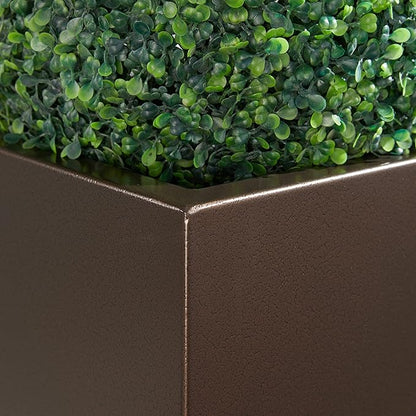 Large Planter for Outdoor Plant 14Lx14Wx30H Inches Metallic Heavy Tall Planter Box for Outdoor & Indoor, Rectangular Flowerpot 25Lbs/PC, Espresso, No Assembly and Seamless, Set of 2
