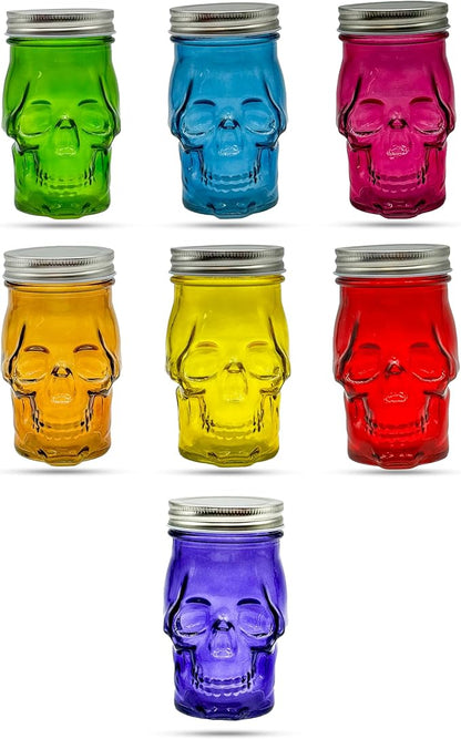 Generic 14 oz Colorful Skull Glass Mason Jar – Mix & Match 7 Vibrant Colors, Large & Durable! (Red)