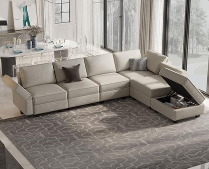 Belffin Modular Velvet Sectional Sofa with Chaise Lounge Sectional Sleeper Sofa with Storage Chaise Bed Couch for Living Room Grey