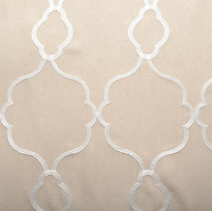MIUCO Moroccan Embroidered Semi Sheer Curtains Faux Linen Grommet Curtains for Kitchen 52 x 84 Inch 2 Panels, Linen