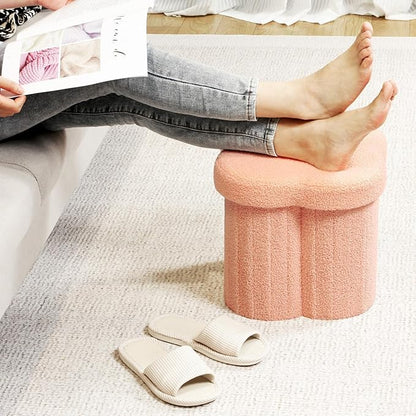 B FSOBEIIALEO Storage Ottoman Cube, Flowers Shaped Ottomans with Storage Foot Stool Footrest for Lving Room, Boucle Ottoman Seat for Dorm Room,Faux Teddy Fur, Orange 12.6"x12.6"x12.6"