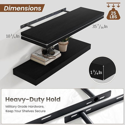 Heimlove 36 Inch Floating Shelves for Wall Set of 2,Black Wall Shelves for Storage & Decor - Heavy Duty with Invisible Brackets,Perfect for Living Room,Bedroom,Home Office