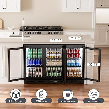 COTLIN 12.45 Cu.Ft Back Bar Beverage Cooler with Low-E Glass Auto Defrost – 3 Door Commercial Under Counter Fridge for Beer, Soda, Wine– Triple Fan Cooling, ETL NSF Approved