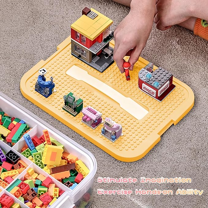 Toys Organizer Storage Case for Lego Box Kids Toy Stackable Building Blocks with Lids Bins Adjustable Lego Storage Containers Plastic Toy Box 1 Layer (Lemon)