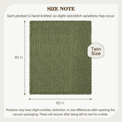 Carriediosa Chunky Knit Throw Blanket 60" X 80" Twin, 100% Hand Made Large Chenille Loop Yarn Soft Fluffy Throws for Couch Sofa Bed, Big Crochet Cozy Heavy Thick Cable Woven Blankets, Olive Green
