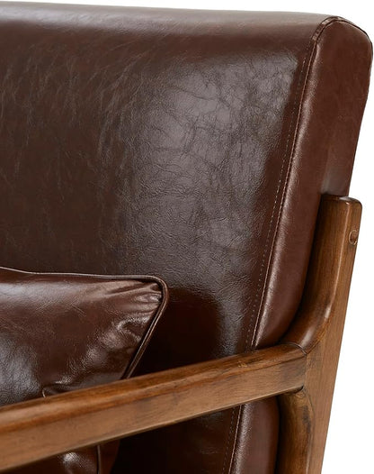 Glitzhome 2 Set Mid Century Coffee Accent Armchair, Single Reading Armchair PU Leather Lounge Chair with Walnut Ruberwood Frame