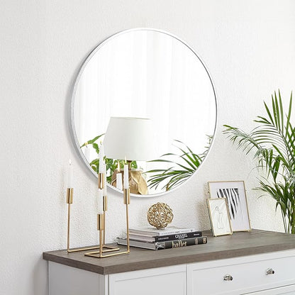 Fabuday Silver Round Mirror 28 Inch - Big Circle Mirror for Bathroom, Living Room, Hallway, Entryway, Matte Aluminum Frame Circular Mirrors for Wall Decor